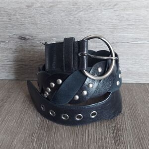 Black Woven Braided Belt with Silver Studs 43" Long